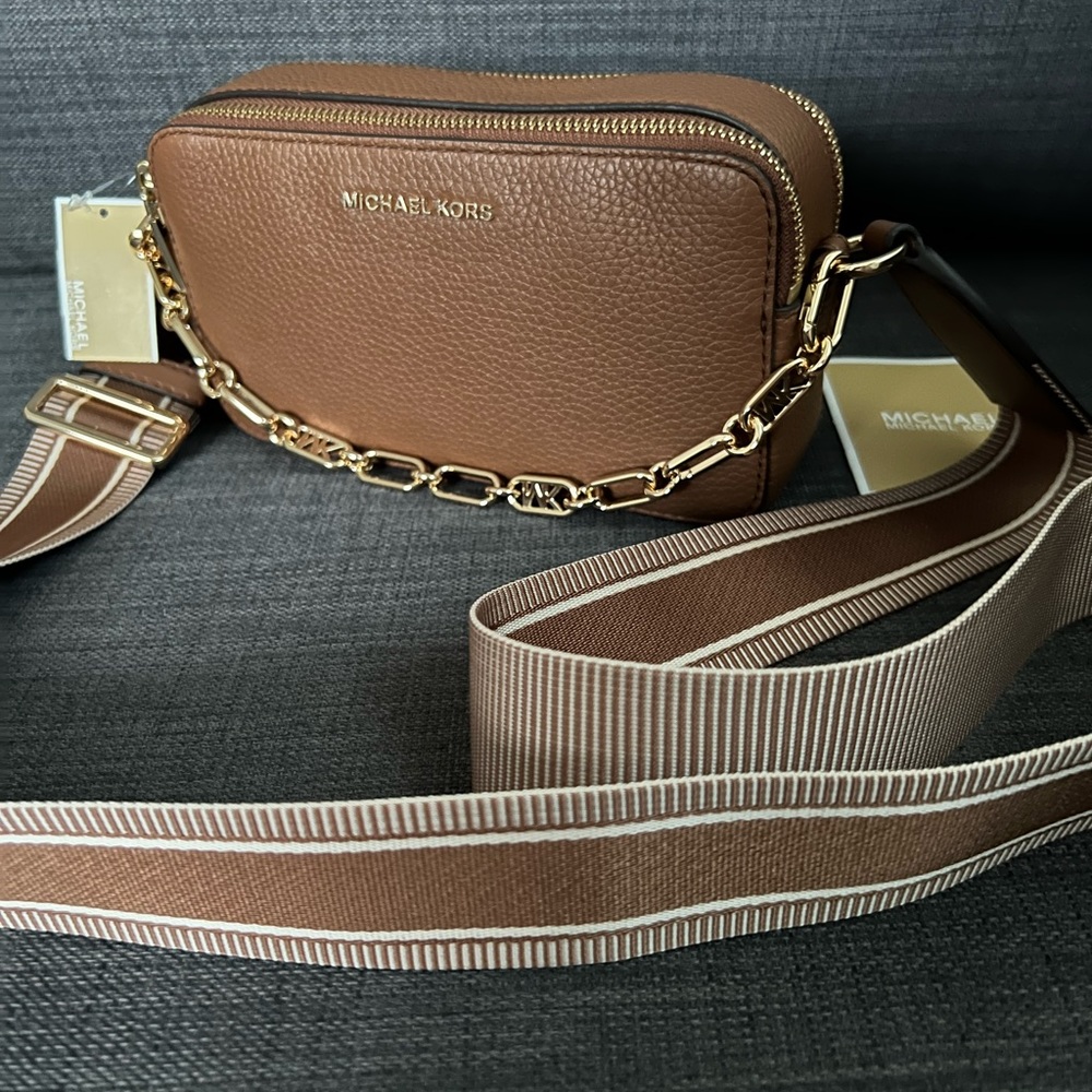 NWT MICHAEL KORS JET SET DOUBLE ZIP CAMERA CHAIN CROSSBODY BAG LEATHER - Picture 14 of 15